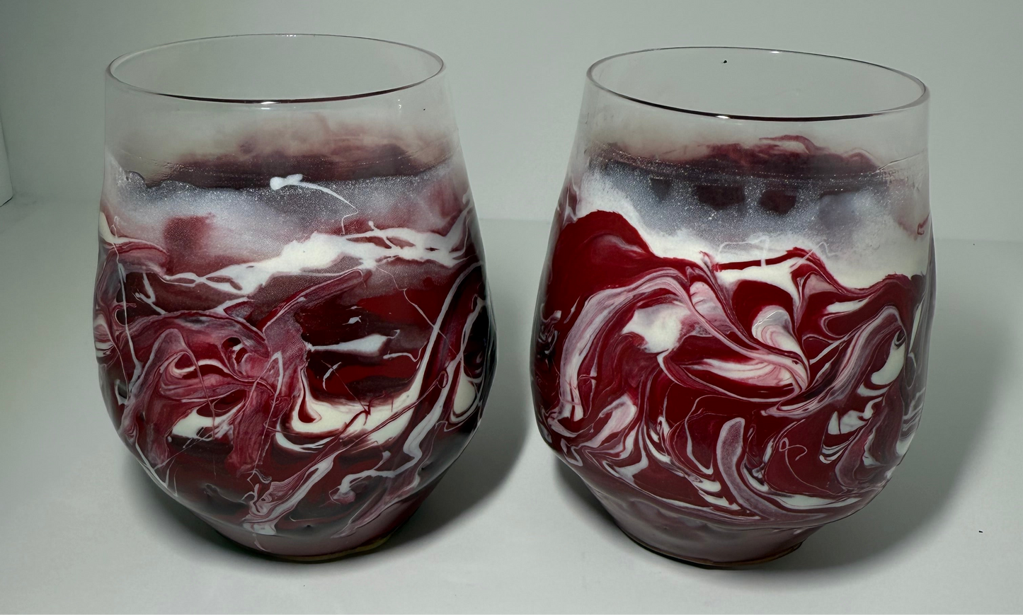 Resin Covered Stemless Wine Glasses
