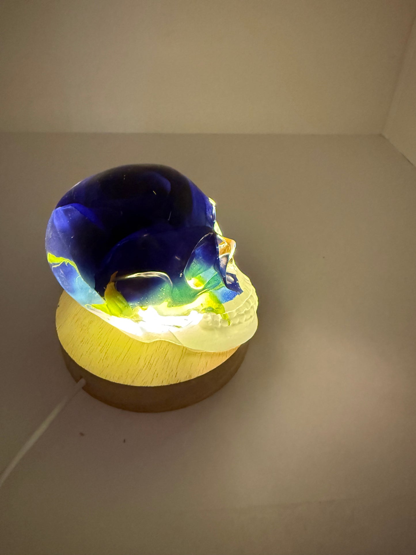 Extra Large Resin Skull with blue rose inside