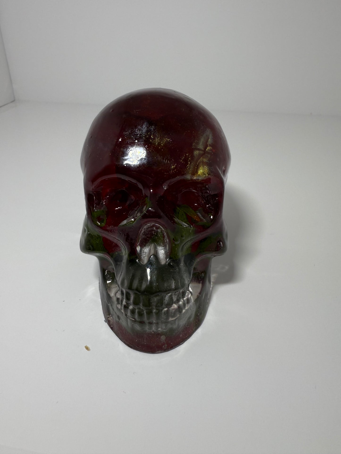 Extra Large Resin skull Red with red rose inside