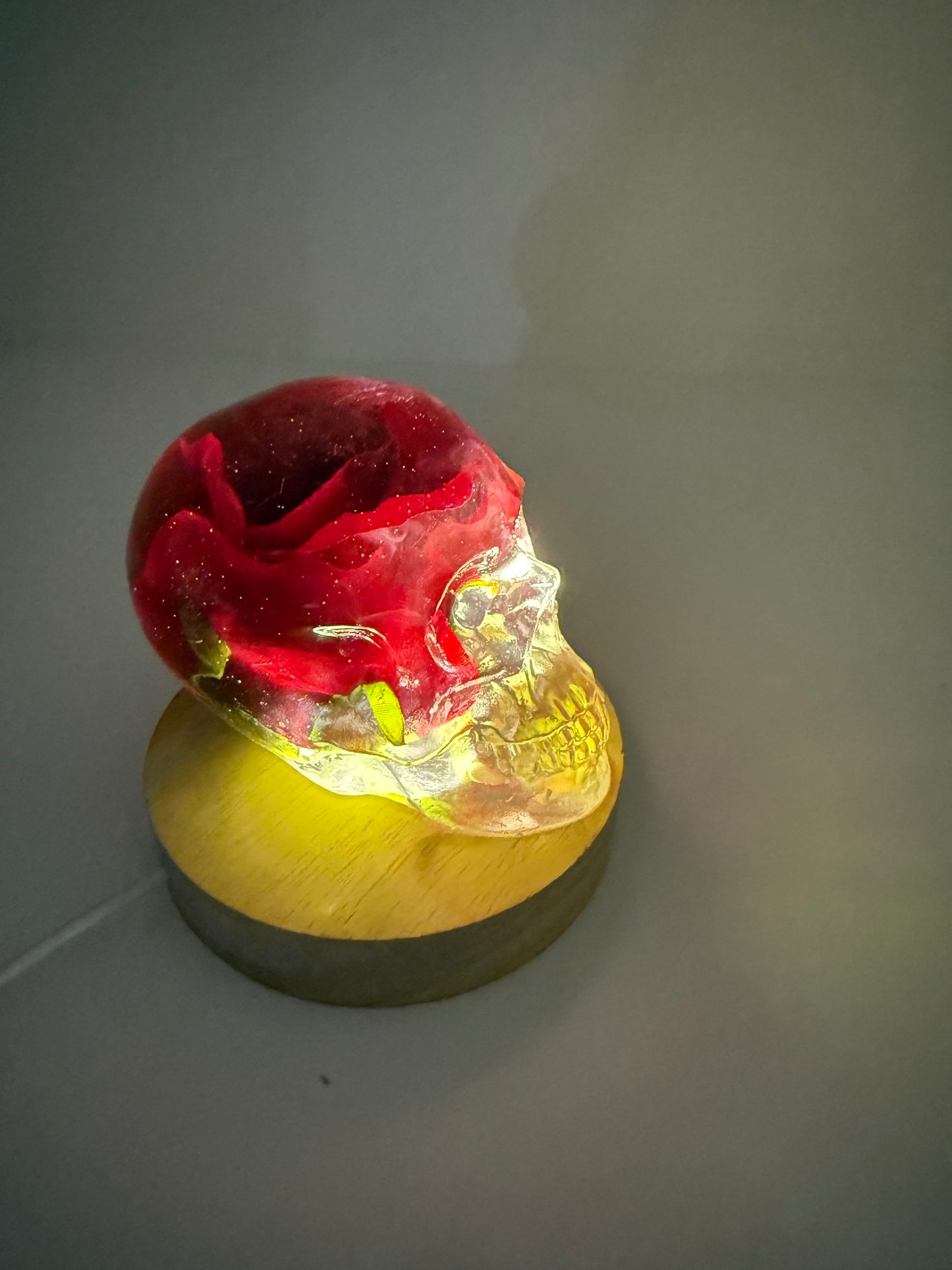 Extra Large Resin skull Red with red rose inside
